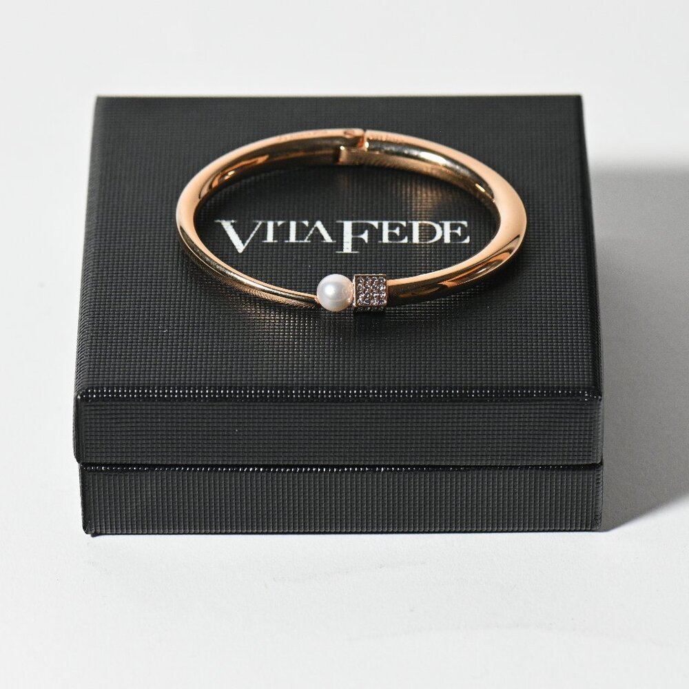 Vita Fede Rose Gold Plated Bracelet with Pearl and Pave Crystal Detailing